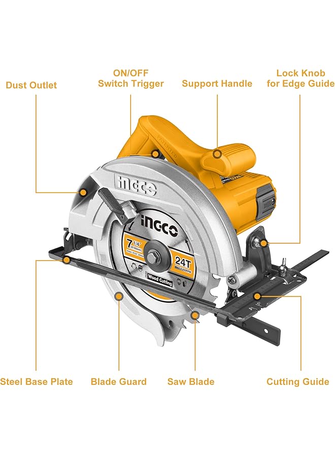 INGCO Cs18538 1400W Circular Saw With 1 Set Extra Carbon Brushes 4800 Rpm - Image 2