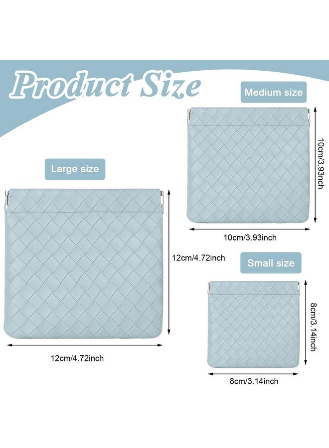 MAYCREATE® 3Pcs Makeup Pouch for Travelling 3 Sizes Small Makeup Pouches for Women Weave Cosmetic Bags for Women PU Purse Organizer for Coin Lipstick Jewelry - Blue - Image 2