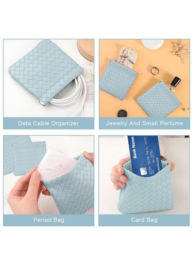 MAYCREATE® 3Pcs Makeup Pouch for Travelling 3 Sizes Small Makeup Pouches for Women Weave Cosmetic Bags for Women PU Purse Organizer for Coin Lipstick Jewelry - Blue - Image 4