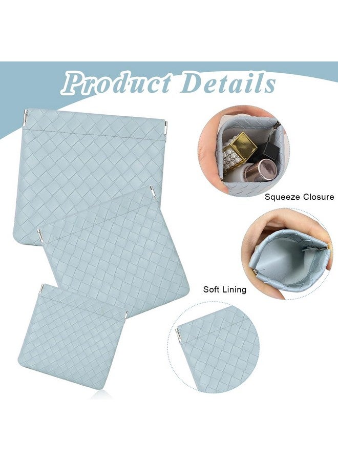 MAYCREATE® 3Pcs Makeup Pouch for Travelling 3 Sizes Small Makeup Pouches for Women Weave Cosmetic Bags for Women PU Purse Organizer for Coin Lipstick Jewelry - Blue - Image 3