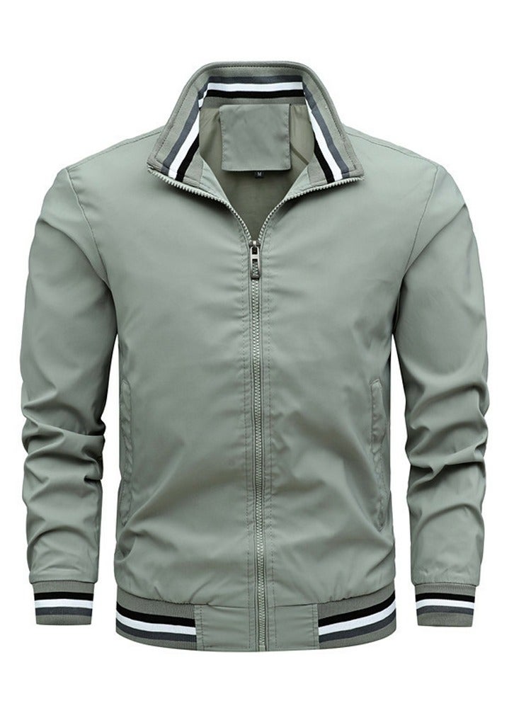 Loquat Men's Zippered Loose Work Jacket Long Sleeve Casual Coat Pale Green 