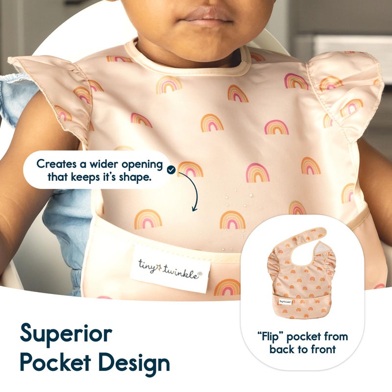 Tiny Twinkle Mess Proof Baby Bibs for Eating - Waterproof, Wipeable Toddler Bibs with Pocket - Baby Food Bibs for Girls & Boys(3 Pack,Boho Set) - Image 5