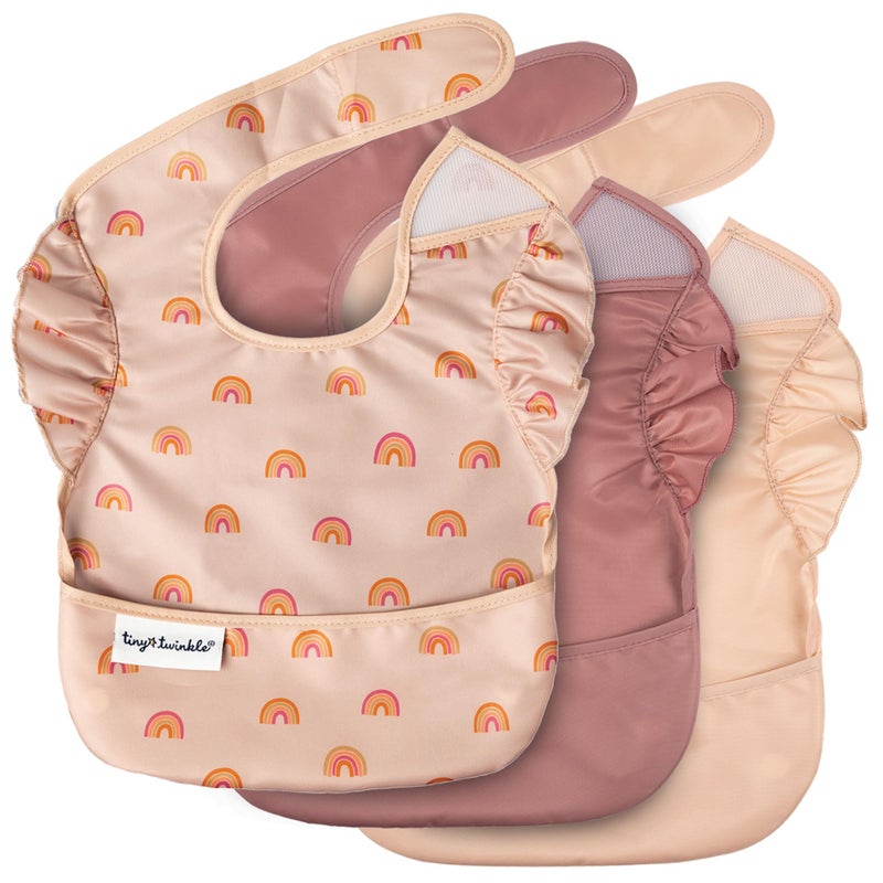 Tiny Twinkle Mess Proof Baby Bibs for Eating - Waterproof, Wipeable Toddler Bibs with Pocket - Baby Food Bibs for Girls & Boys(3 Pack,Boho Set) - Image 1