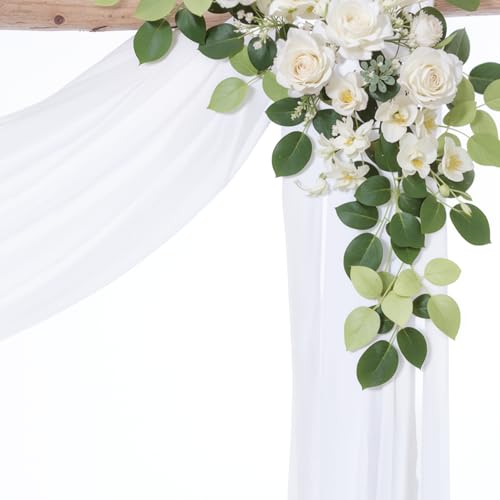 PARTISKY Wedding Arch Draping Fabric,2 Panels 18FT White Wedding Arch Drapes Chiffon Fabric Drapery Arch Decorations for Ceremony Reception Party Ceiling Backdrop - Image 3