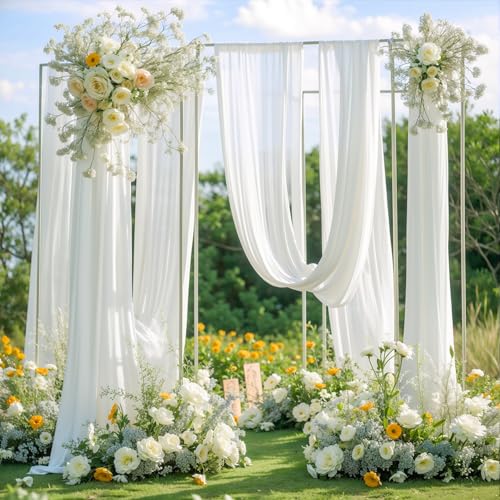 PARTISKY Wedding Arch Draping Fabric,2 Panels 18FT White Wedding Arch Drapes Chiffon Fabric Drapery Arch Decorations for Ceremony Reception Party Ceiling Backdrop - Image 5