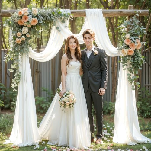PARTISKY Wedding Arch Draping Fabric,2 Panels 18FT White Wedding Arch Drapes Chiffon Fabric Drapery Arch Decorations for Ceremony Reception Party Ceiling Backdrop - Image 4