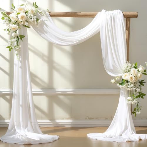 PARTISKY Wedding Arch Draping Fabric,2 Panels 18FT White Wedding Arch Drapes Chiffon Fabric Drapery Arch Decorations for Ceremony Reception Party Ceiling Backdrop - Image 1