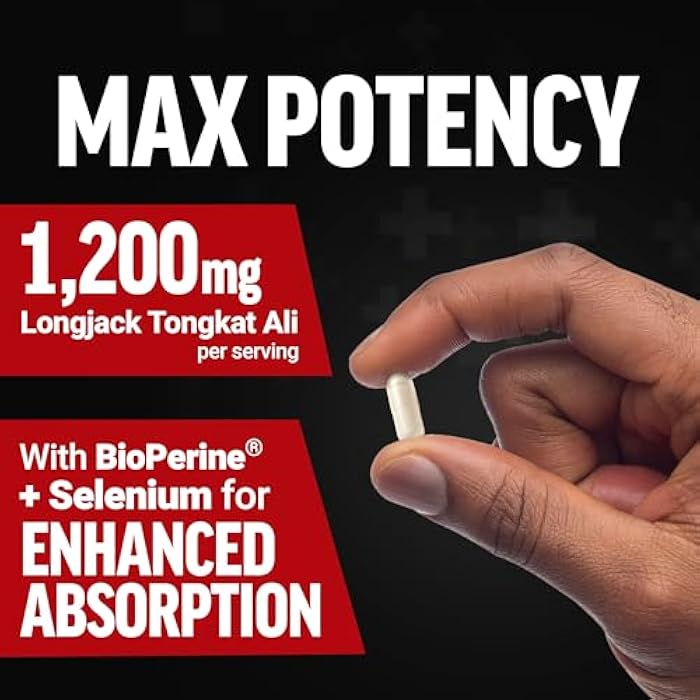 Force Factor Longjack Tongkat Ali Max for Men, Male Stamina and Vitality Supplement Made with Tongkat Ali Extract and Key Natural Ingredients for Superior Absorption, 1200mg, 60 Capsules - Image 3