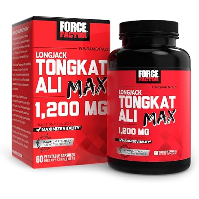 Force Factor Longjack Tongkat Ali Max for Men, Male Stamina and Vitality Supplement Made with Tongkat Ali Extract and Key Natural Ingredients for Superior Absorption, 1200mg, 60 Capsules - Image 1