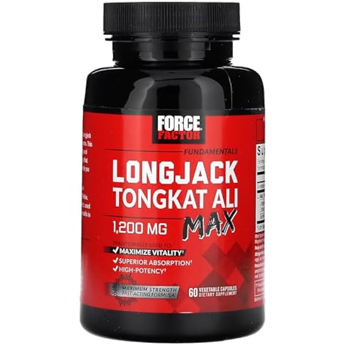 Force Factor Longjack Tongkat Ali Max for Men, Male Stamina and Vitality Supplement Made with Tongkat Ali Extract and Key Natural Ingredients for Superior Absorption, 1200mg, 60 Capsules - Image 4
