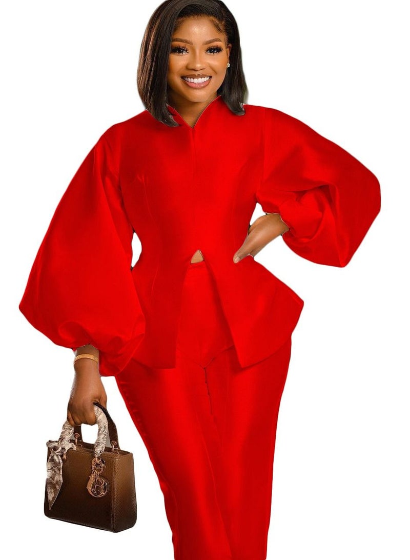 Loquat Women's Fashion Solid Color Suit Red  - Image 1