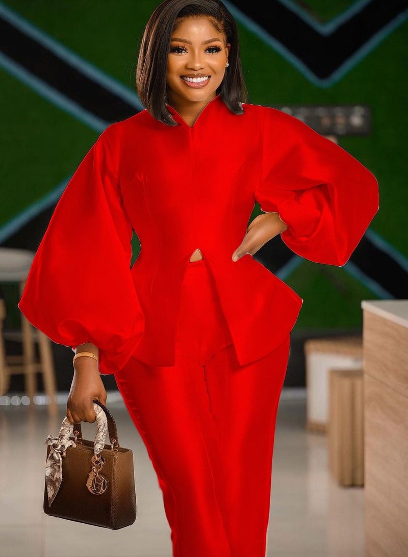 Loquat Women's Fashion Solid Color Suit Red  - Image 2
