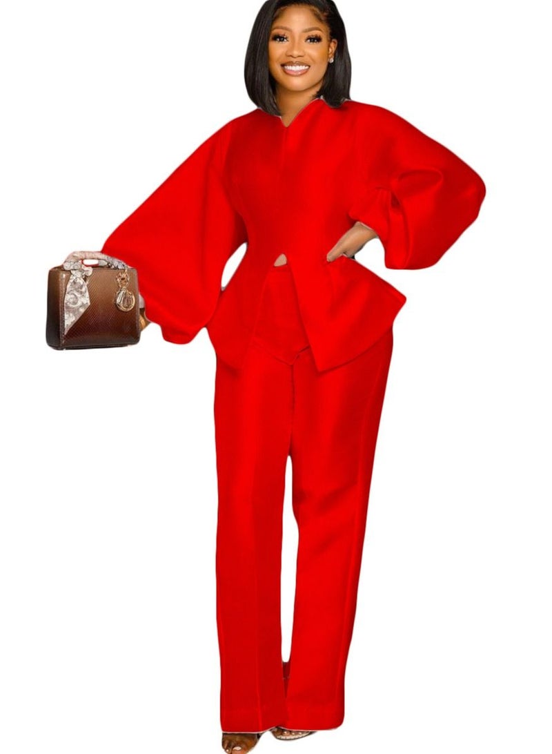 Loquat Women's Fashion Solid Color Suit Red  - Image 3
