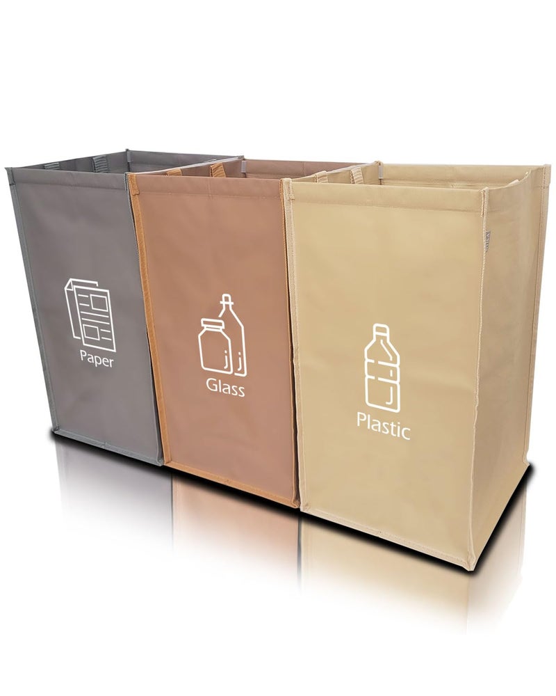 NYIKA - Recycling Organizer - Reusable Recycling Bags - Recycling Sorter - Trash Sorting Bins - 3 Compartment Recycle - Pack of 3 Bags - Image 1