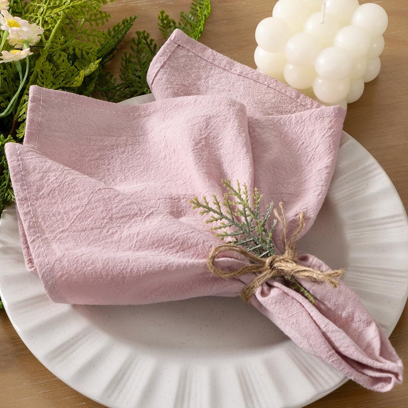 Socomi Cloth Napkins Pink Fall Thanksgiving Washable Reusable Bulk Linen Cotton Napkins Set Of 6 17""X17"" For Wedding Party Bridal Baby Shower Birthday Dining Table Decorations - Image 1
