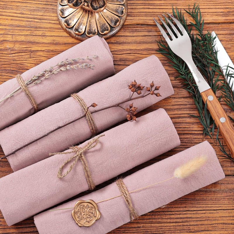 Socomi Cloth Napkins Pink Fall Thanksgiving Washable Reusable Bulk Linen Cotton Napkins Set Of 6 17""X17"" For Wedding Party Bridal Baby Shower Birthday Dining Table Decorations - Image 5