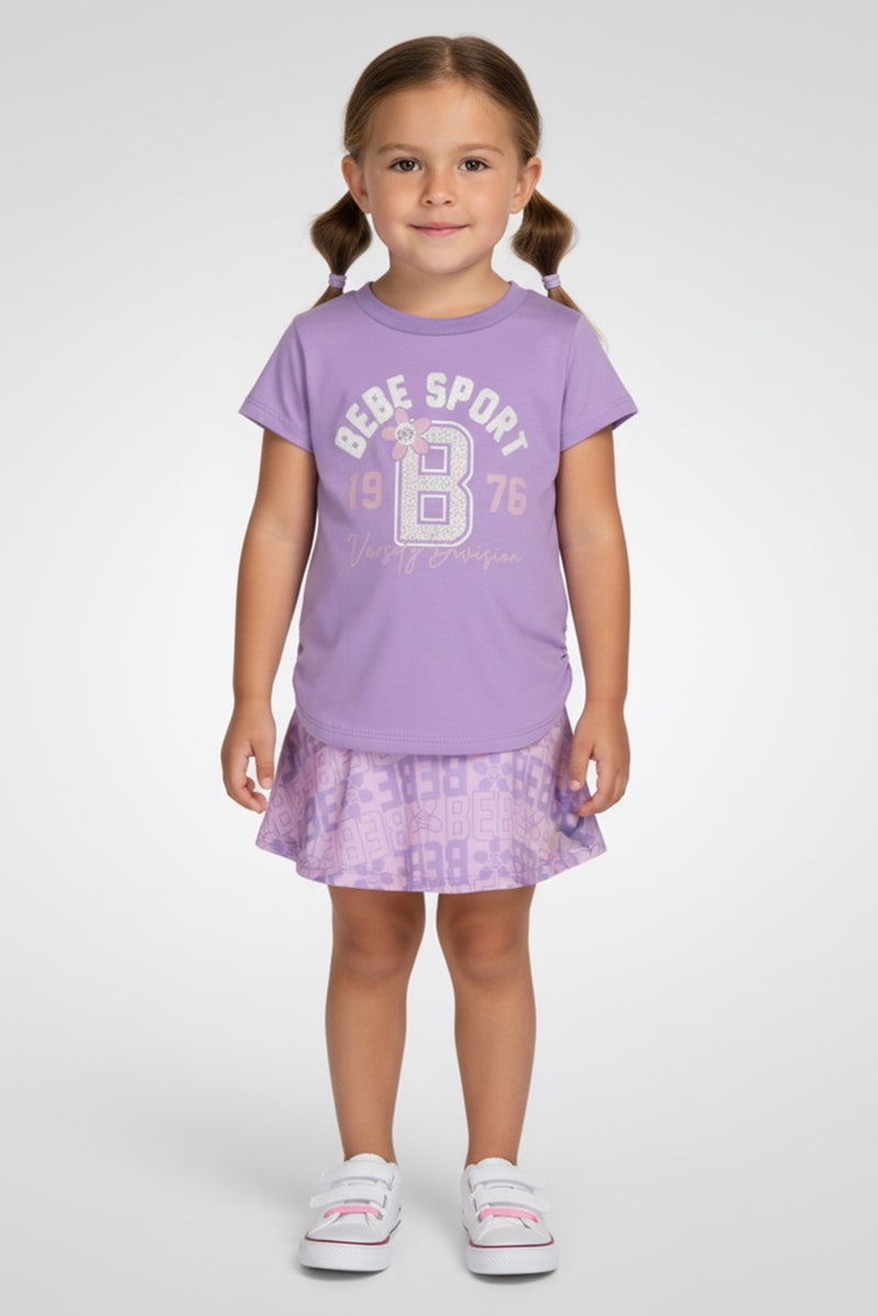 bebe Toddlers Girl 2 Pcs Brand Logo Outdoor T-Shirt And Skort Set, Multicolor - Image 1