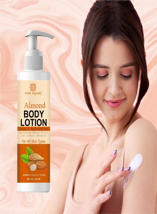 Pink Square Almond Body Lotion – 200ml | Deep Moisturizing Lotion with Natural Almond Extracts | Nourishing Skin Care for Soft, Smooth & Radiant Skin | Daily Hydration | Pack of 1 - Image 1