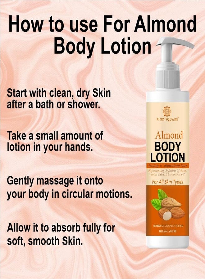 Pink Square Almond Body Lotion – 200ml | Deep Moisturizing Lotion with Natural Almond Extracts | Nourishing Skin Care for Soft, Smooth & Radiant Skin | Daily Hydration | Pack of 1 - Image 3