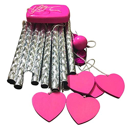GJ Grand Jhaiji Heart Shape Metal Wind Chime with Soothing Sound | Decorative Hanging Wind Chime for Home, Balcony, Window & Living Room | Pink Color - Image 1
