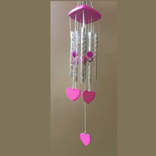 GJ Grand Jhaiji Heart Shape Metal Wind Chime with Soothing Sound | Decorative Hanging Wind Chime for Home, Balcony, Window & Living Room | Pink Color - Image 3