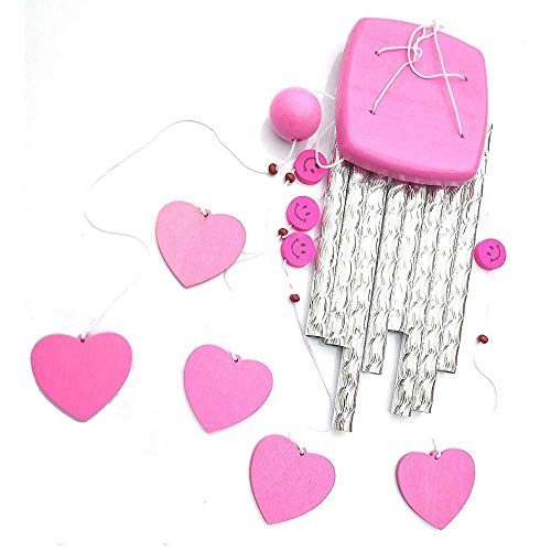 GJ Grand Jhaiji Heart Shape Metal Wind Chime with Soothing Sound | Decorative Hanging Wind Chime for Home, Balcony, Window & Living Room | Pink Color - Image 4