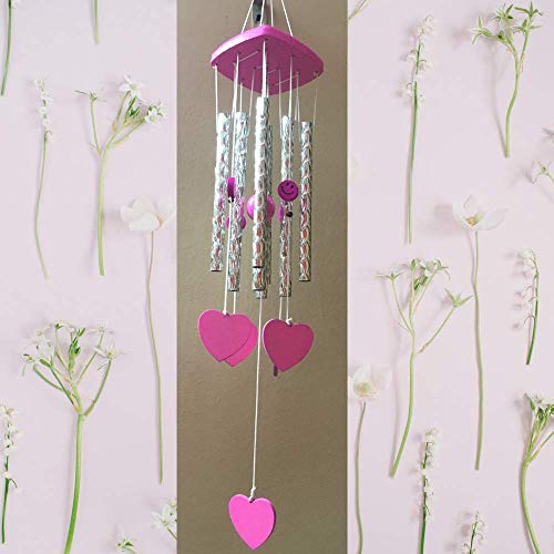 GJ Grand Jhaiji Heart Shape Metal Wind Chime with Soothing Sound | Decorative Hanging Wind Chime for Home, Balcony, Window & Living Room | Pink Color - Image 2