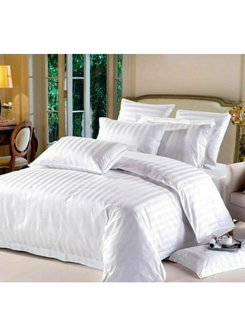 Furnishmate FURNISHMATE 300 TC Cotton Satin Striped Double Queen Size Bedsheet with 2 Pillow Covers King Size Plain Premium Luxury Hotel Collection Solid Stripes 90 x 100 White  - Image 1