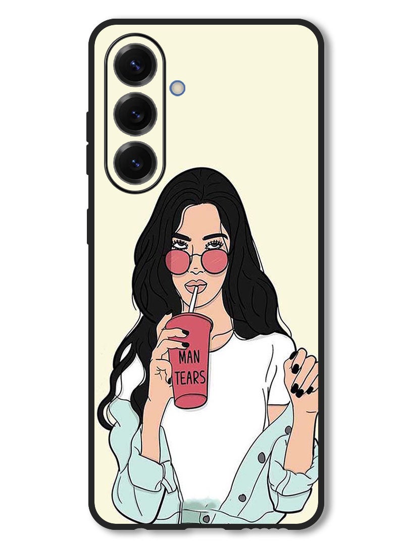Theodor Case Compatible with Samsung Galaxy M56 6.74 Inch Protection Shockproof Bumper Cover Girl Drinking Coffee - Image 1