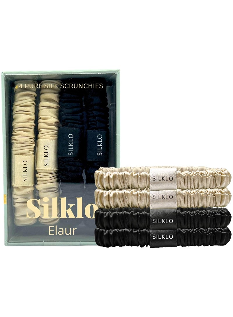 إيلور إيلاور سيلكلو ربطات شعر حريرية، 100% من حرير التوت النقي 22 موميه، مضادة لتساقط الشعر، لا تسبب تكسر الشعر، مضادة للتجعد والتجعيد، 4 قطع (أسود، شامبين) - Image 2