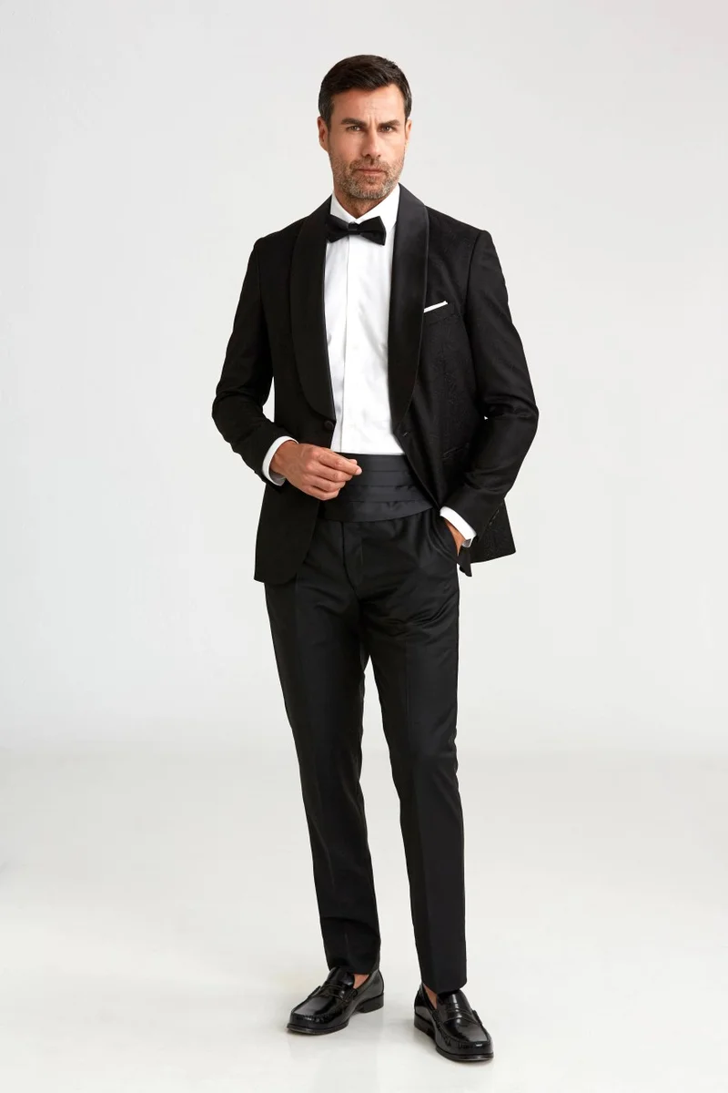 Bisse Shawl Collar Double Slit Slim Fit Tuxedo Black SM23Y22200_D99
