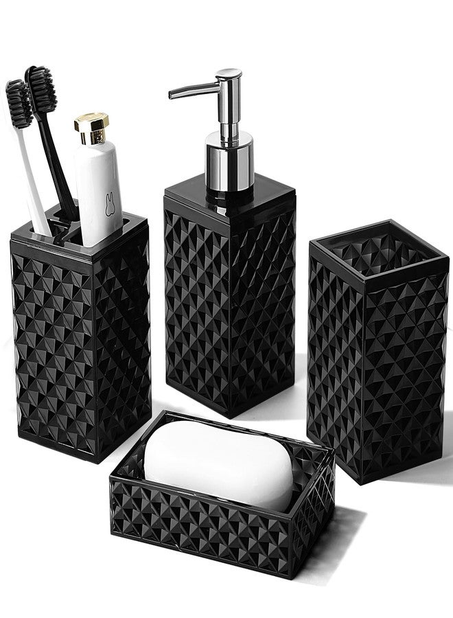 RYTOXILO Black Bathroom Accessories Set, 4 Pack Matte Black Bath Accessory Sets Complete, Acrylic Soap Dispenser and Toothbrush Holder Set for Bathroom Counter Sink, Modern Bathroom Decor - Image 1