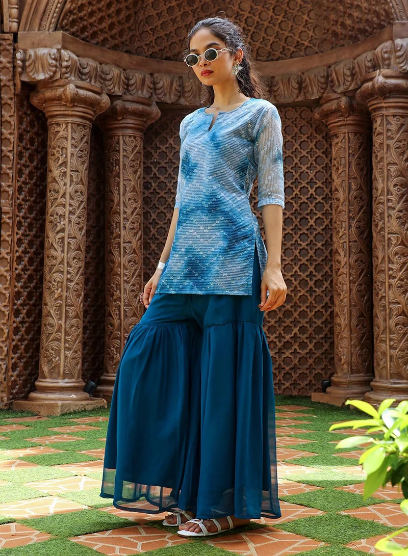 Qissa  Women's Indigo Blue Tie-Dye Kurti With Palazzo And Dupatta for Women | Best Price UAE