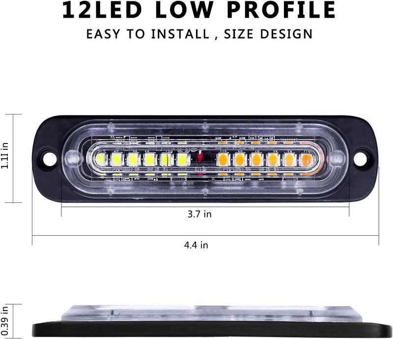 EASE2U E أضواء تحذير LED، 4 قطع تحذير طارئ، تحذير خطر، بناء، تصميم فائق النحافة، ميزة التزامن، سيارة، شاحنة مع صندوق تحكم رئيسي، تركيب سطحي (أبيض أزرق) - Image 4