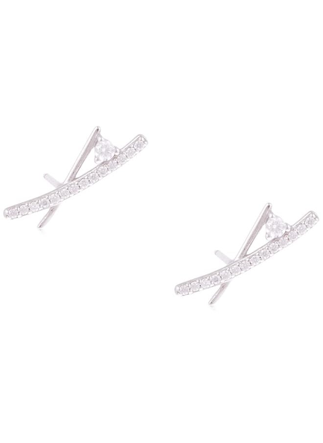 Women'S Sterling Silver White Crystals Asymmetrical V Stud Earrings Silver - pzsku/Z3EF97F6ADFAF9CFB796EZ/45/_/1741255496/6136c260-3cd8-4beb-9cc6-72fe123fbb18