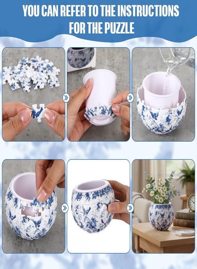 Silipull 3D Puzzle Vase 3D Puzzle Flower Vase Crafted from 160 Curved Plastic Pieces DIY Housewarming Gift for Flower Arrangements and Home Decoration (Blue and White Flowers) - Image 3