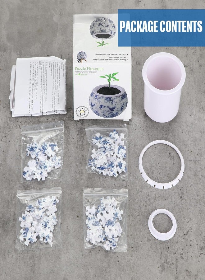 Silipull 3D Puzzle Vase 3D Puzzle Flower Vase Crafted from 160 Curved Plastic Pieces DIY Housewarming Gift for Flower Arrangements and Home Decoration (Blue and White Flowers) - Image 4