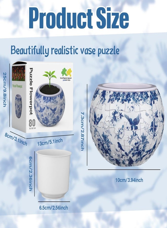 Silipull 3D Puzzle Vase 3D Puzzle Flower Vase Crafted from 160 Curved Plastic Pieces DIY Housewarming Gift for Flower Arrangements and Home Decoration (Blue and White Flowers) - Image 2