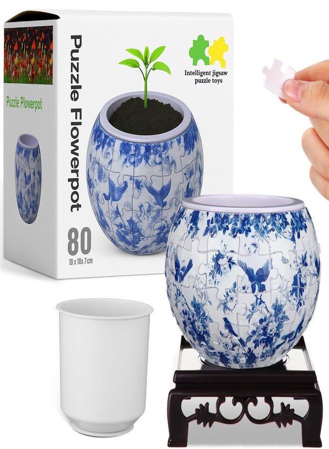 Silipull 3D Puzzle Vase 3D Puzzle Flower Vase Crafted from 160 Curved Plastic Pieces DIY Housewarming Gift for Flower Arrangements and Home Decoration (Blue and White Flowers) - Image 1