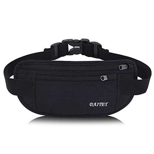 DAITET Running Belt Waist Pack, Fanny Pack for Men&Women, Travel Money Belt, Waterproof Waist Bag, Adjustable Workout Belt Fits All Phone (Pure Black) - Image 1