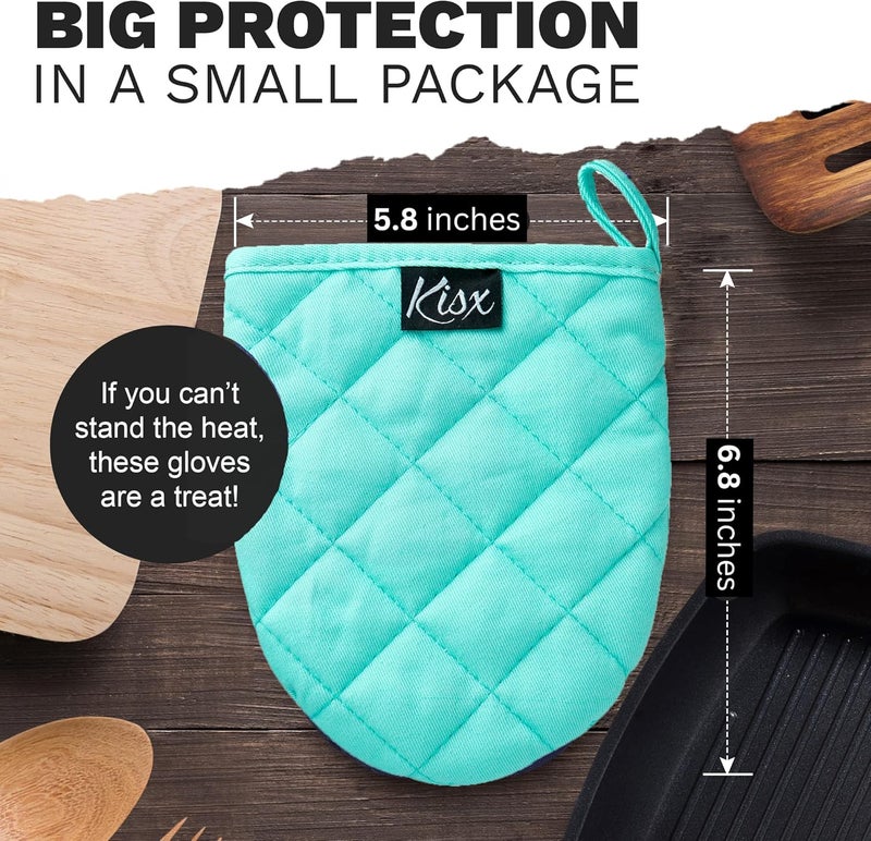Kisx Oven Mitts Heat Resistant – (Aqua Color) Mini Oven Mitts, Silicone Gloves Heat Resistant, Kitchen Gloves for Cooking, Silicone Oven Mitts & Pot Holders Sets, Kitchen Pot Holders & Oven Mitts Sets - Image 2
