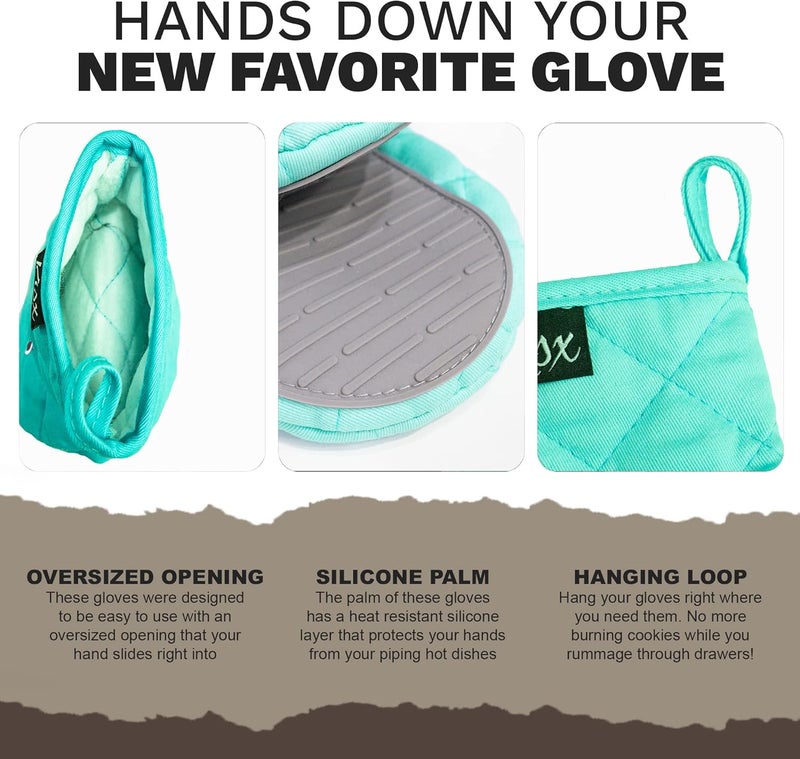 Kisx Oven Mitts Heat Resistant – (Aqua Color) Mini Oven Mitts, Silicone Gloves Heat Resistant, Kitchen Gloves for Cooking, Silicone Oven Mitts & Pot Holders Sets, Kitchen Pot Holders & Oven Mitts Sets - Image 3