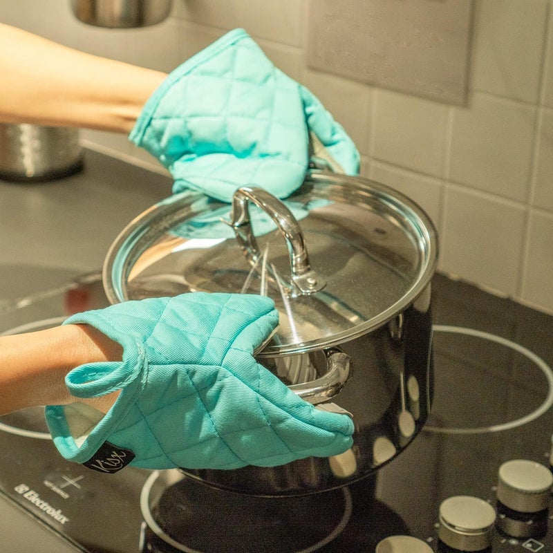 Kisx Oven Mitts Heat Resistant – (Aqua Color) Mini Oven Mitts, Silicone Gloves Heat Resistant, Kitchen Gloves for Cooking, Silicone Oven Mitts & Pot Holders Sets, Kitchen Pot Holders & Oven Mitts Sets - Image 5