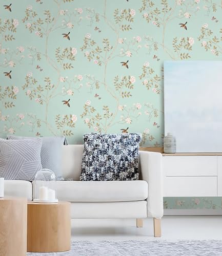 Hopepak 16.1''x394''Floral Peel and Stick Wallpaper Self Adhesive Floral Wallpaper Blue Removable Wallpaper Boho Floral Leaf Wallpaper for Bedroom Mural Nursery Decor - Image 5
