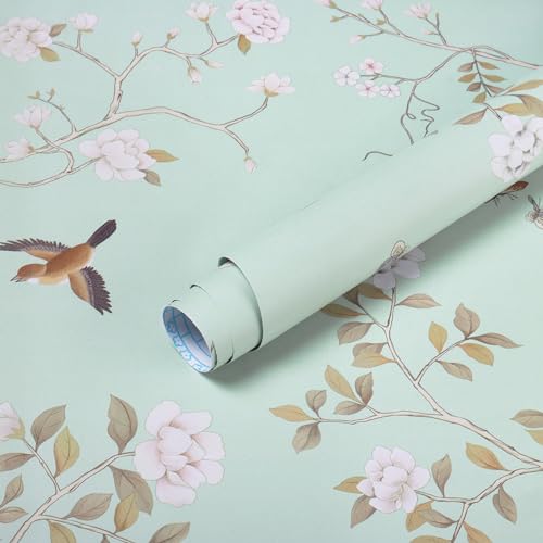 Hopepak 16.1''x394''Floral Peel and Stick Wallpaper Self Adhesive Floral Wallpaper Blue Removable Wallpaper Boho Floral Leaf Wallpaper for Bedroom Mural Nursery Decor - Image 4