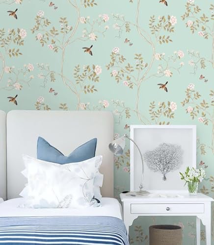 Hopepak 16.1''x394''Floral Peel and Stick Wallpaper Self Adhesive Floral Wallpaper Blue Removable Wallpaper Boho Floral Leaf Wallpaper for Bedroom Mural Nursery Decor - Image 3