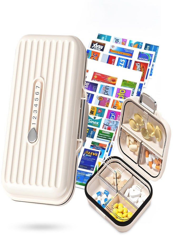 Goffing Travel Pill Organizer Box with Medicine Labels, 2Pack 7 Compartments Portable Pill Case, Daily Medication Organizer Storage Pill Container for Pocket Pharmacy(Pearly White S+L 2Pack) - Image 1