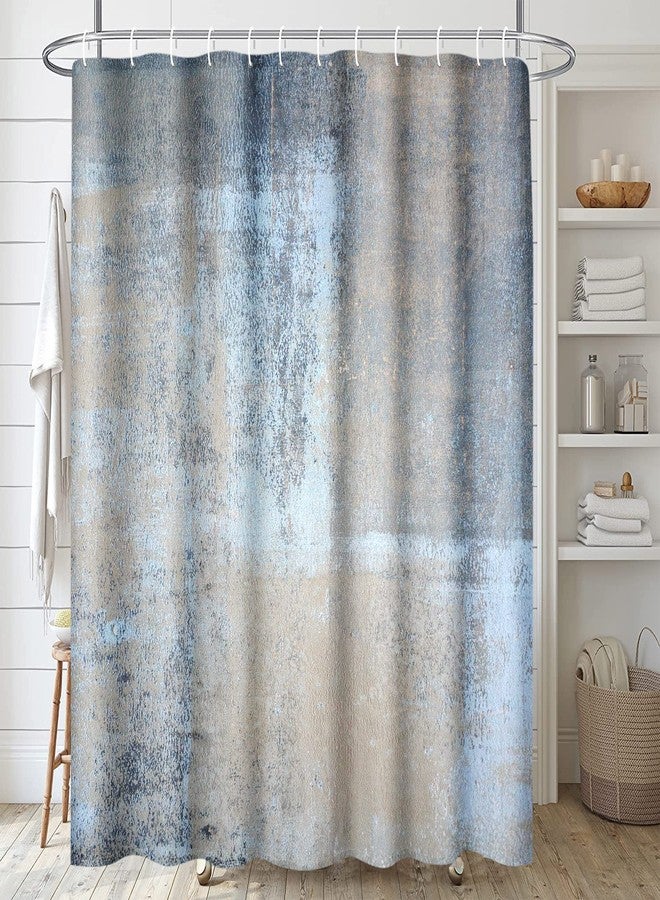 ArtSocket 4 Pcs Shower Curtain Set Abstract Blue Bathroom Set with Shower Curtain and Rugs Beige Grey Blue Brown Modern with Non-Slip Rugs Toilet Lid Cover and Bath Mat Bathroom - Image 2