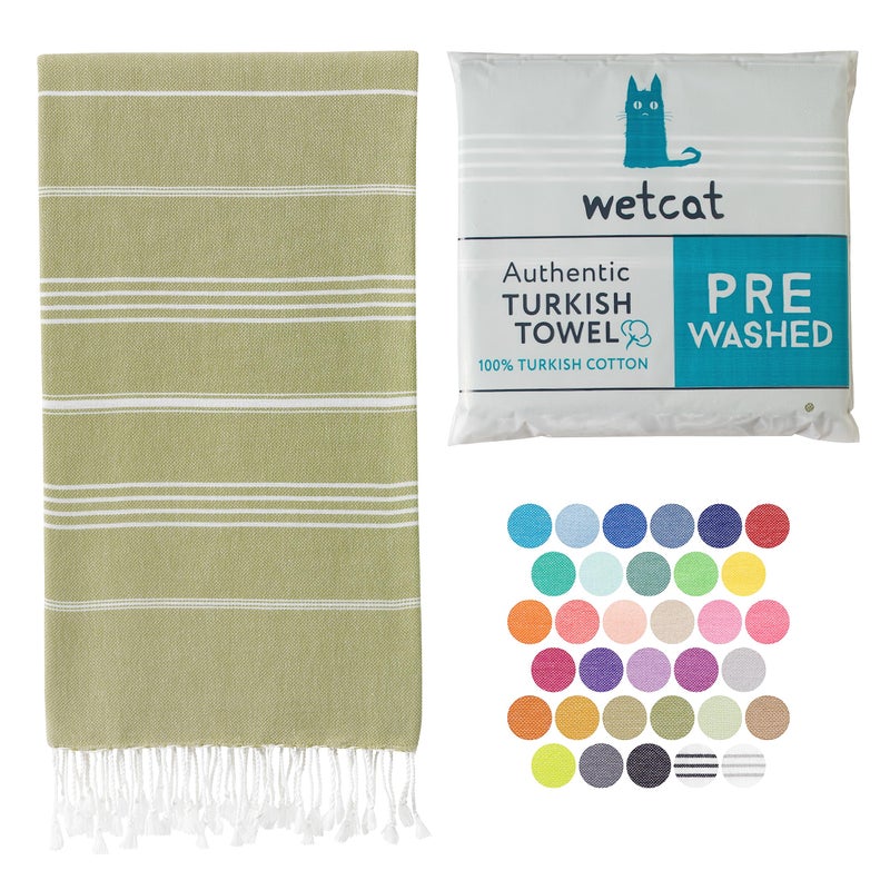 WETCAT Turkish Beach Towel Oversized 38x71 100 Turkish Cotton Made in Turkey  Sand Free Extra Large Ultra Soft Quick Drying Compact  Lightweight for Travel  Sage Green