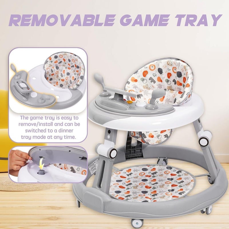Baby Heel with Steering Wheel, Set, Mat, Round Non-Slip Chassis with 6 Wheels, Foldable and with 3 Adjustable Heights, Seat with 4 Adjustable Positions, Walker for Babies from 6 Months - Image 4